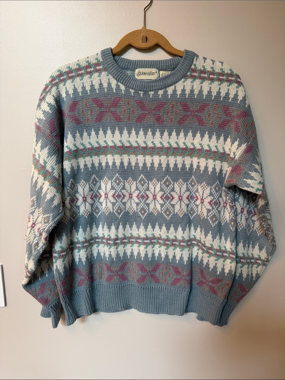 Vintage St. John's Bay Light Blue Patterned Crewneck Sweater
